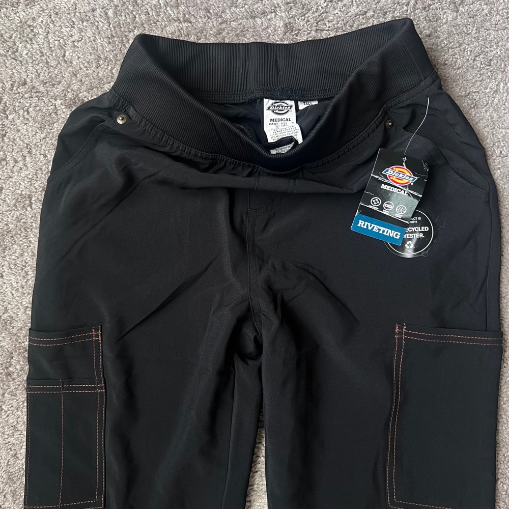 Dickies Medical Scrub Pants Womens XS Tall Black Riveting Cargo Stretch NEW